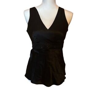 Vintage Y2K International Concepts Black Beaded Waist V Neck Sleeveless Top